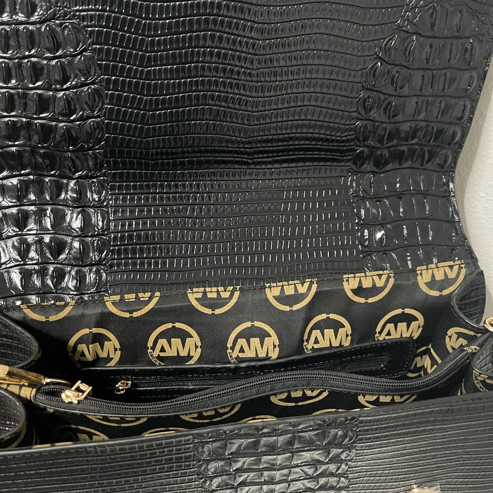 Black Croc Embossed Handbag By Ameri Mode - image 6